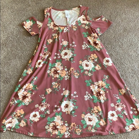 Planet Gold Dresses & Skirts - Planet Gold Cold Shoulder Dress Mauve Floral SZ M